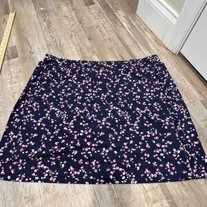 Weekends by Chico's Skirt Navy Pink White Abstract Print‎ Ruffle Detail Size 3